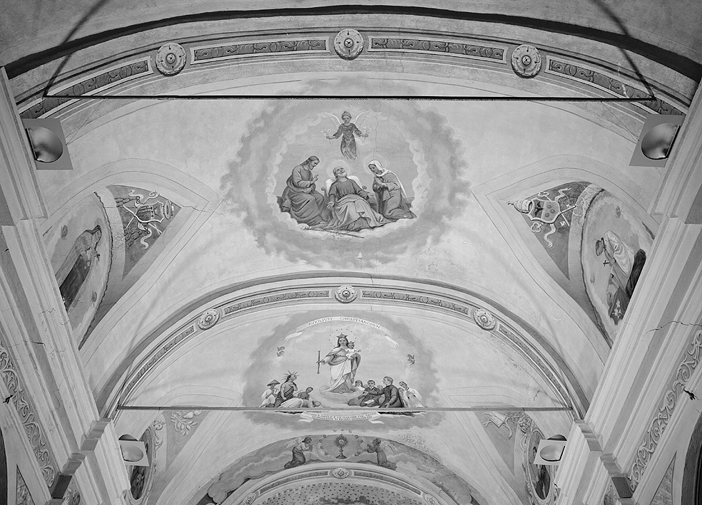 SANTI; EVANGELISTI; ANGELI; MOTIVI DECORATIVI GEOMETRICI E VEGETALI; SANT'ANTONINO MARTIRE; SAN GIORGIO E IL DRAGO (decorazione pittorica, complesso decorativo) - ambito emiliano-lombardo (prima metà sec. XX)