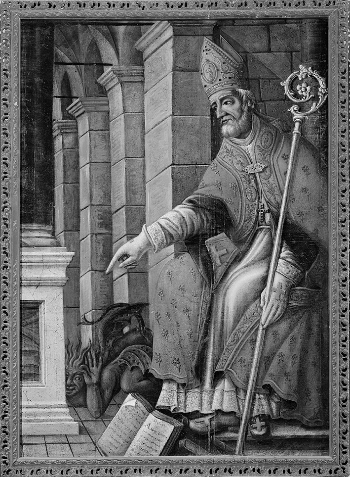 SAN GERMANO SCACCIA IL DEMONIO (dipinto) - ambito piacentino (sec. XIX)