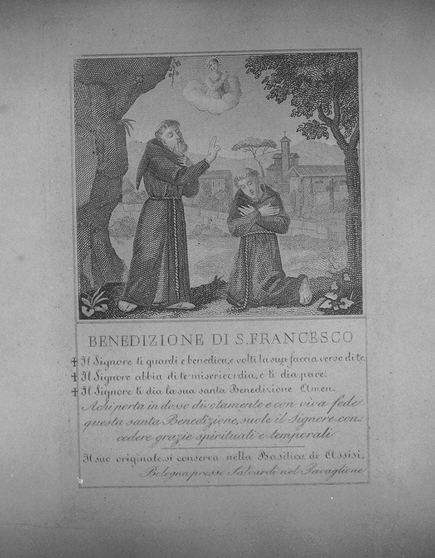 Benedizione di San Francesco (stampa) - ambito bolognese (metà sec. XIX)