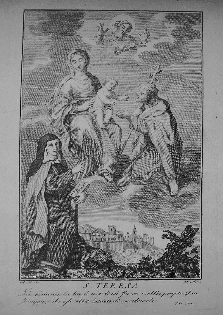 Madonna con Bambino, San Giuseppe e Santa Teresa (stampa) di N. M, A. M (prima metà sec. XIX)