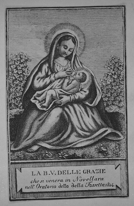 Madonna con personaggi che implorano il suo aiuto (stampa) - ambito italiano (inizio sec. XIX)