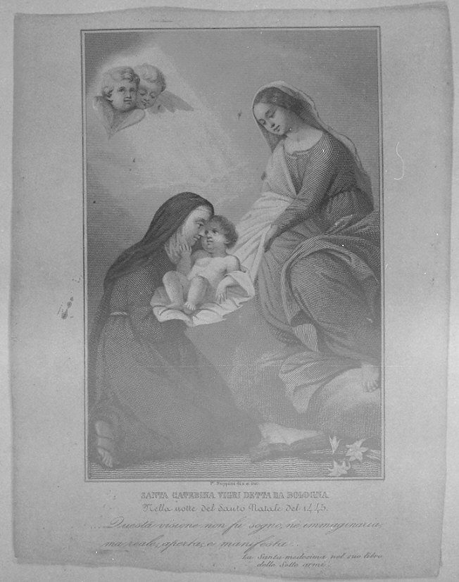 Madonna con Bambino e Santa Caterina Vigri (stampa) di Suppini Pietro (inizio sec. XIX)