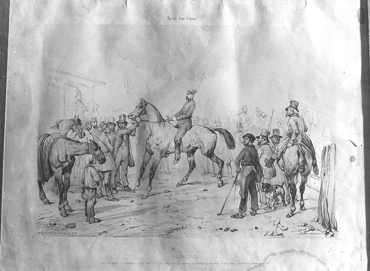 trattativa per l'acquisto di un cavallo (stampa) di Adam Victor Jean Vincent, Formentin & C. ie (inizio sec. XX)