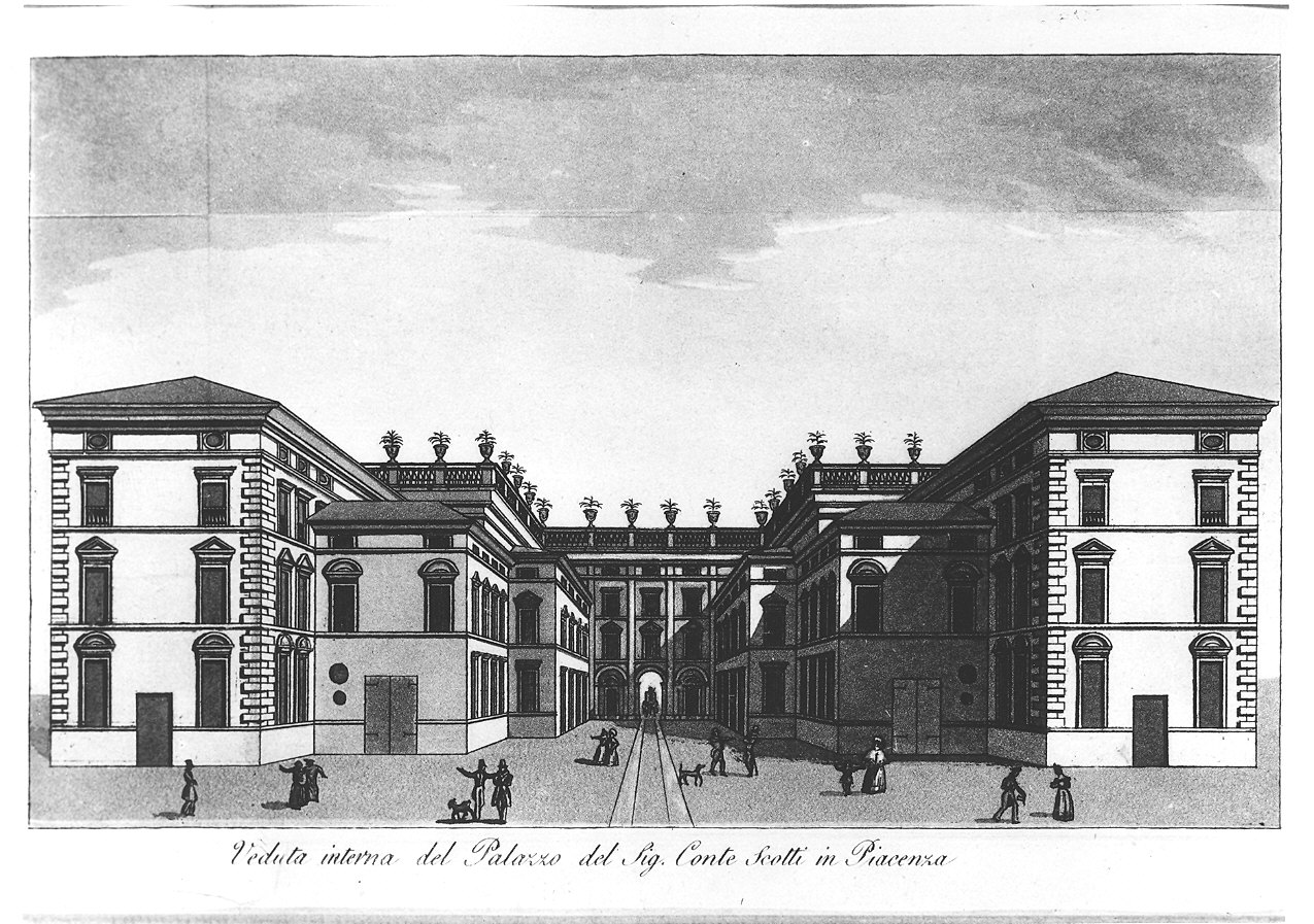 veduta di un palazzo (stampa) - ambito piacentino (sec. XIX)