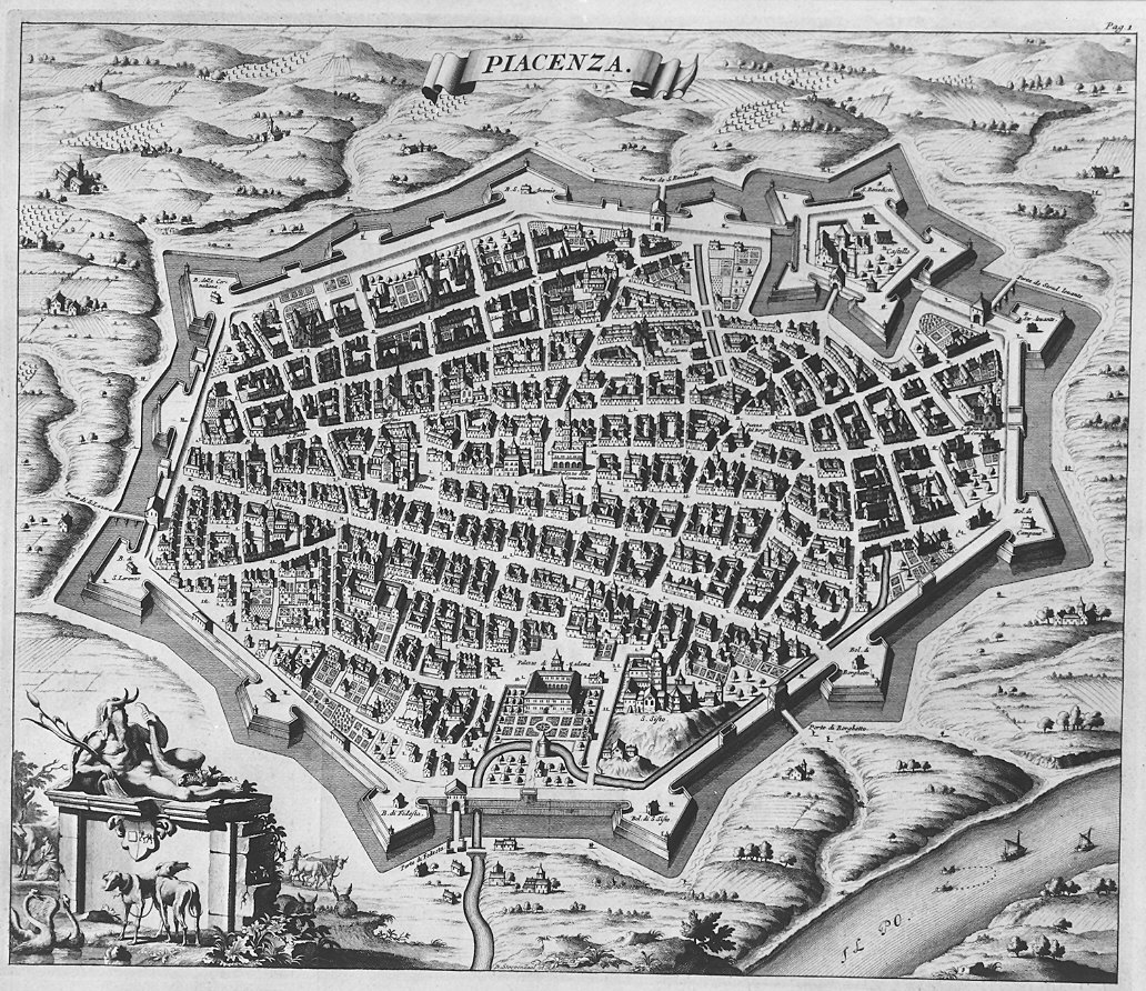 pianta della città di Piacenza (stampa) di Stopendael Bastiaen (attribuito) (sec. XIX)