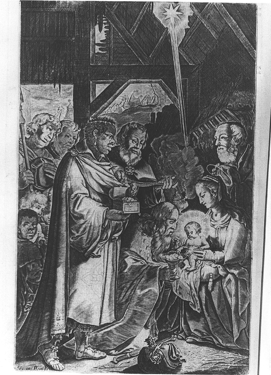 adorazione dei Re Magi (stampa) di Piccini Giacomo (sec. XVII)