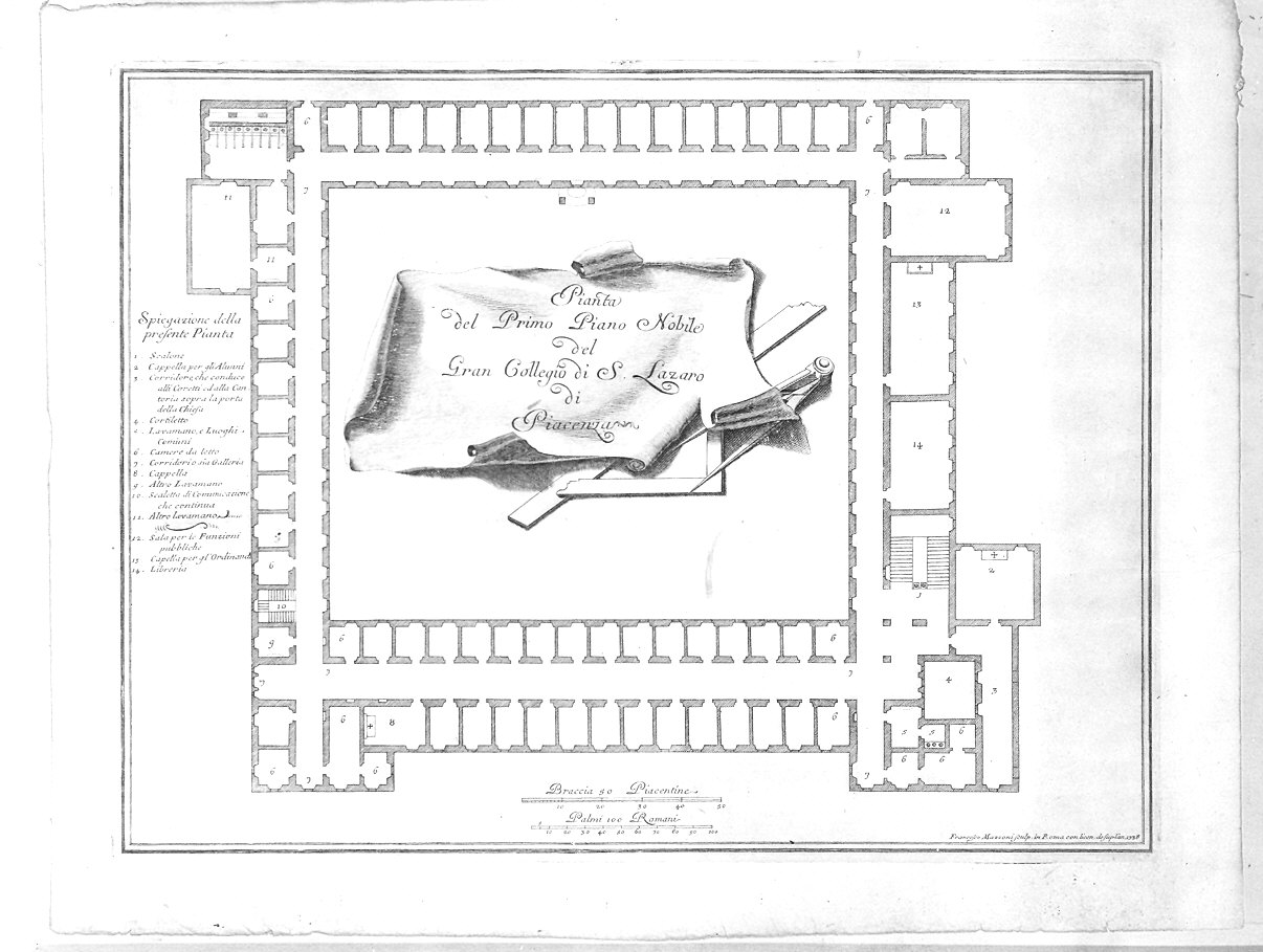 Pianta del primo piano nobile del Collegio di S. Lazzaro (stampa) di Mazzoni Francesco (sec. XVIII)