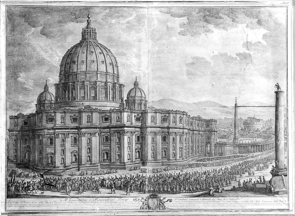 Veduta del fianco destro della Basilica Vaticana (stampa) di Vasi Giuseppe (sec. XVIII)