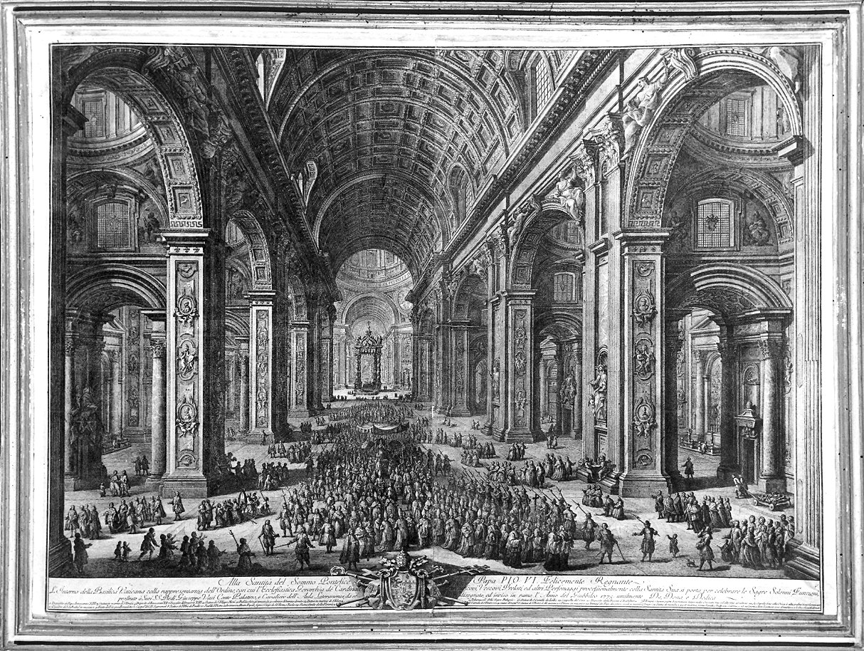 Interno della Basilica di San Pietro (stampa) di Vasi Giuseppe (sec. XVIII)