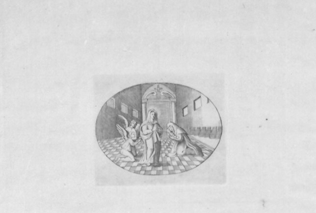 Apparizione della Madonna a Santa Caterina de Vigri (stampa) - ambito emiliano (sec. XVIII)