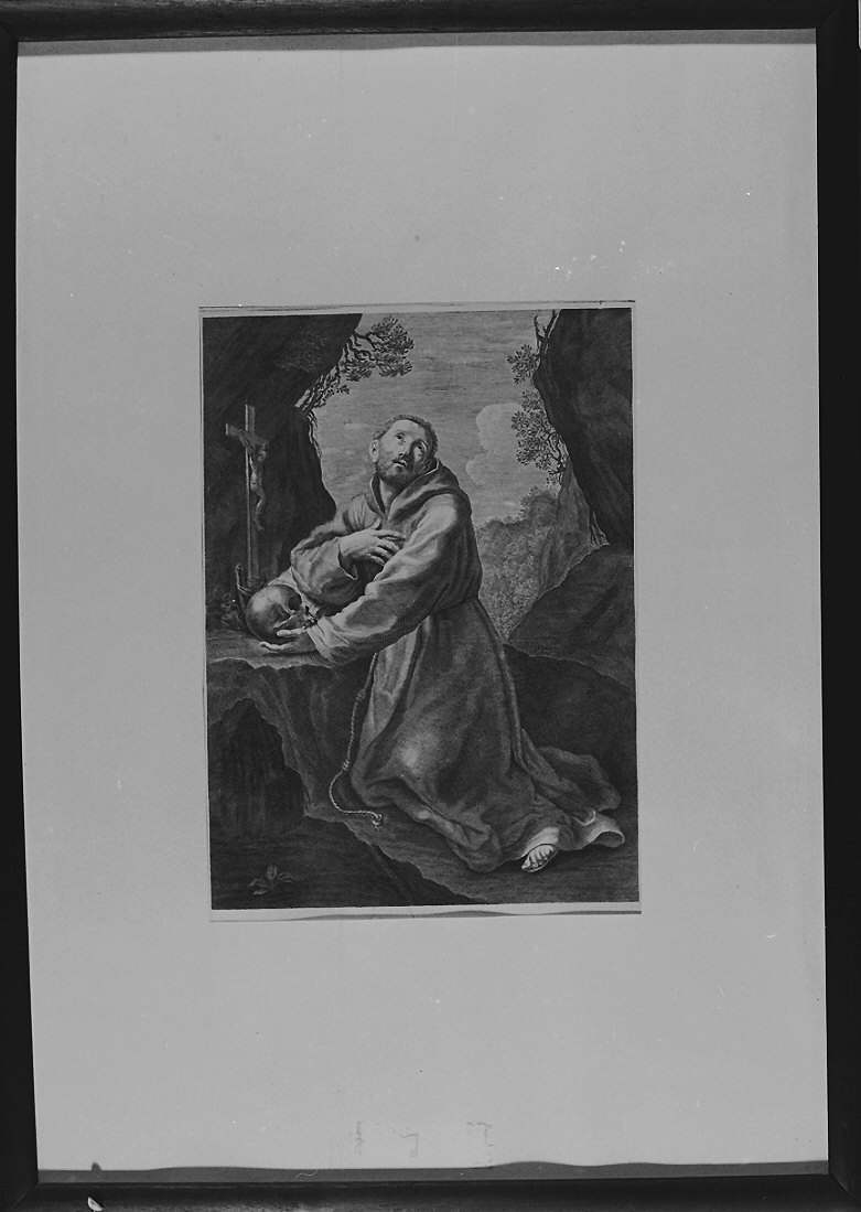San Francesco in preghiera (stampa) - ambito emiliano (seconda metà sec. XVIII)