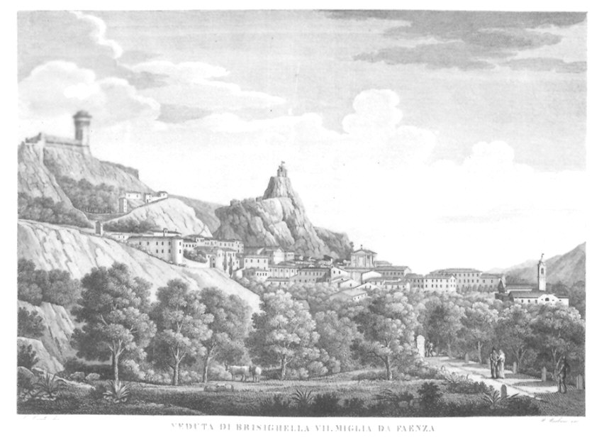 Veduta di Brisighella (stampa) di Parboni Pietro, Conti Carlo (inizio sec. XIX)