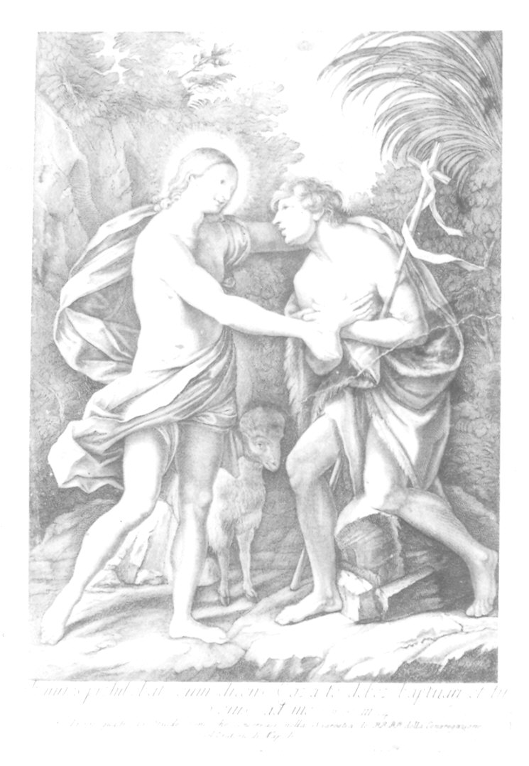 Gesù e San Giovanni battista (stampa smarginata) di Zaballi Antonio, Reni Guido (seconda metà sec. XVIII)