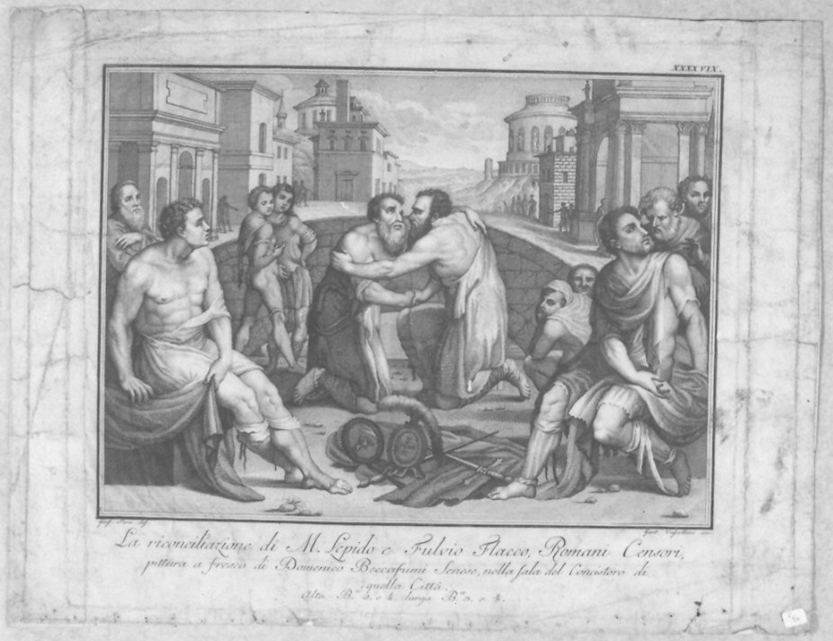 riconciliazione di M. Lepido e Fulvio Flacco (stampa) di Vascellini Gaetano, Beccafumi Domenico detto Mecarino, Pera Giuseppe (sec. XIX)