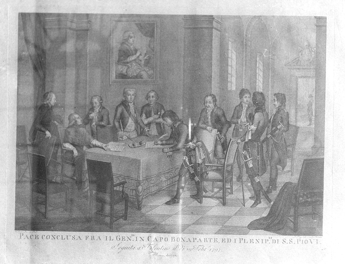 Pace conclusa fra il Generale Bonaparte e il plenipotenziario di Pio VI (stampa, serie) di Poggioli Antonio, Beys G (sec. XIX)