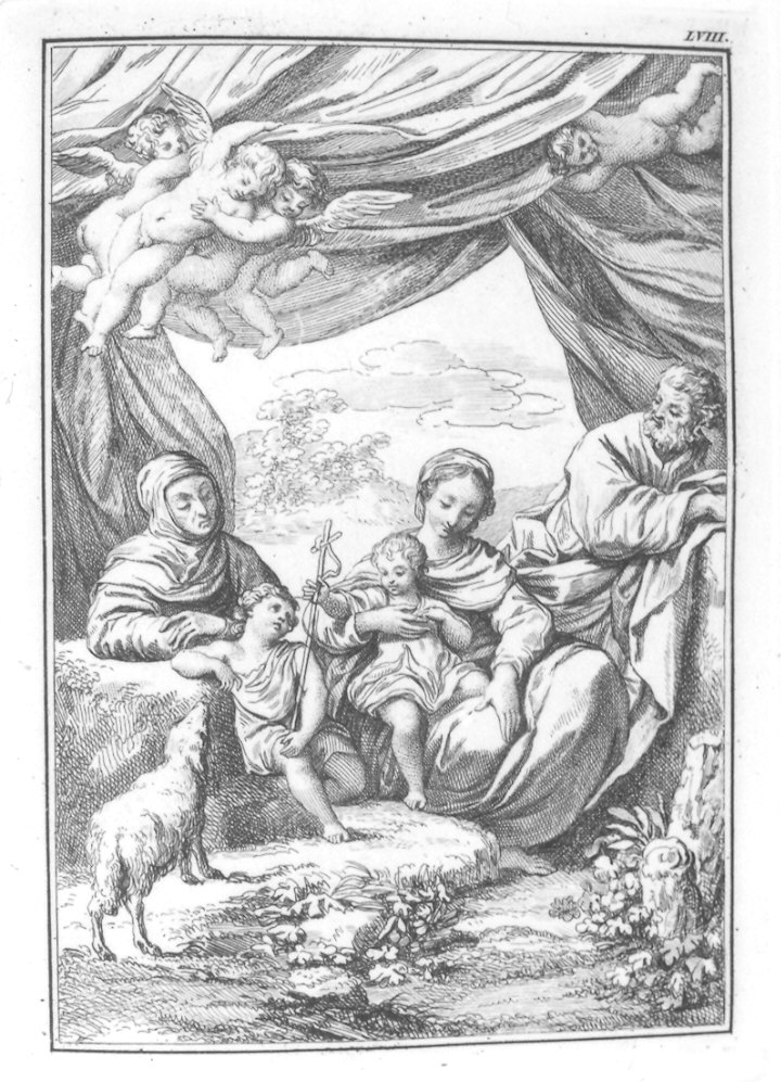 Sacra Famiglia con San Giovannino e Sant'Elisabetta (stampa, serie) di Vercellesi Sebastiano (secc. XVIII/ XIX)