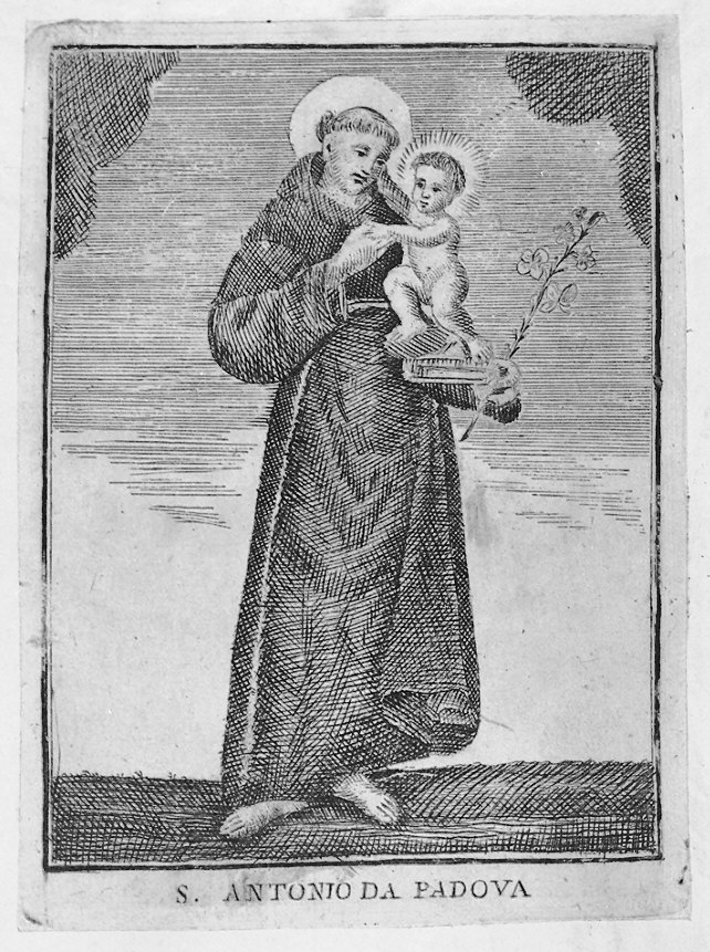 Sant'Antonio da Padova (stampa smarginata) - ambito emiliano (sec. XIX)