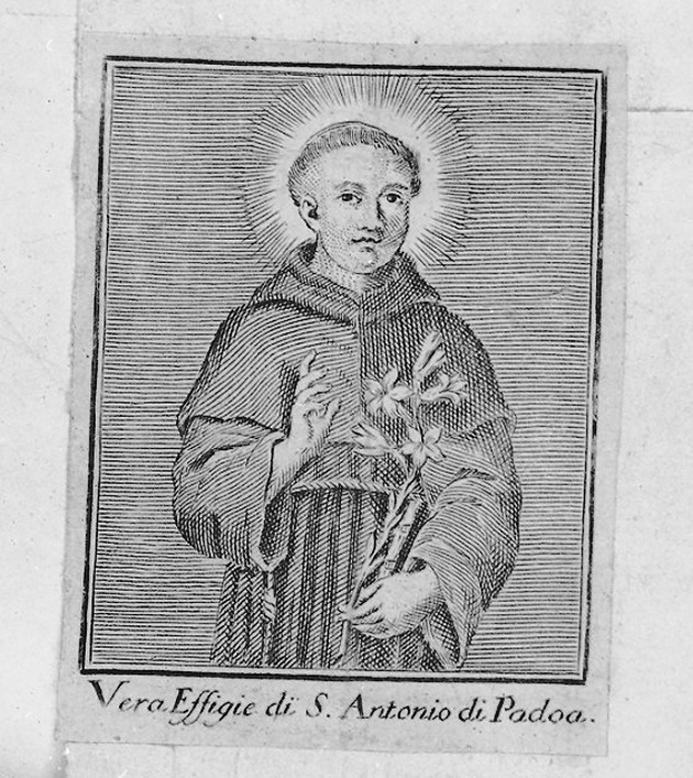 Sant'Antonio da Padova (stampa smarginata) - ambito emiliano (sec. XVIII)