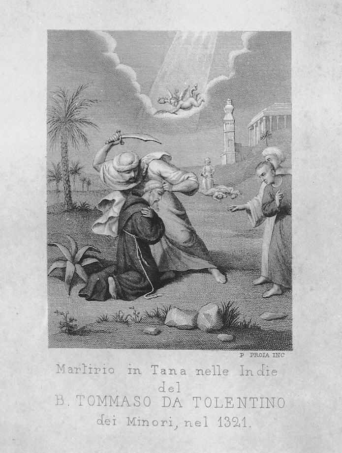 Martirio di San Tommaso da Tolentino (stampa) di Proia Pasquale (seconda metà sec. XIX)