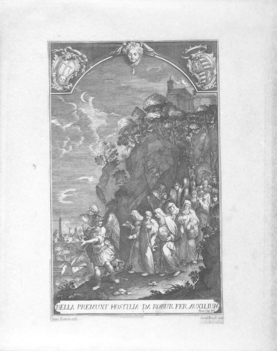 Rogazione dal Monte della Guardia a Bologna (stampa) di Mannelli Sante, Fratta Domenico Maria (metà sec. XVIII)