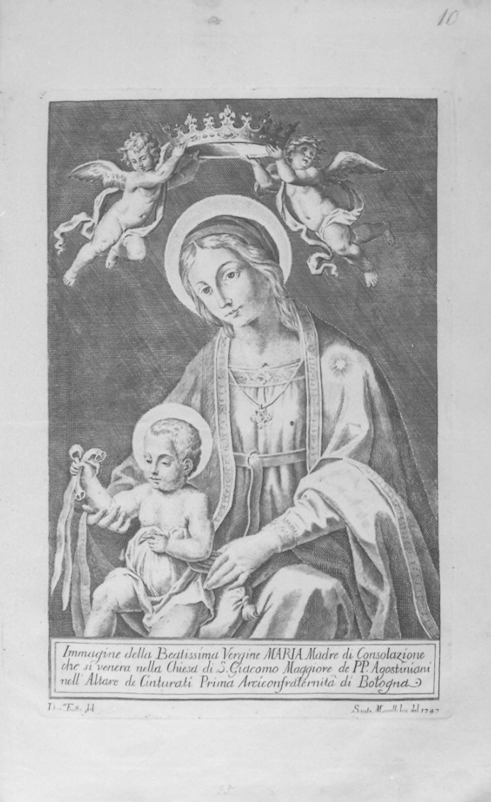 Madonna con Bambino (stampa) di Mannelli Sante, Fratta Domenico Maria (sec. XVIII)