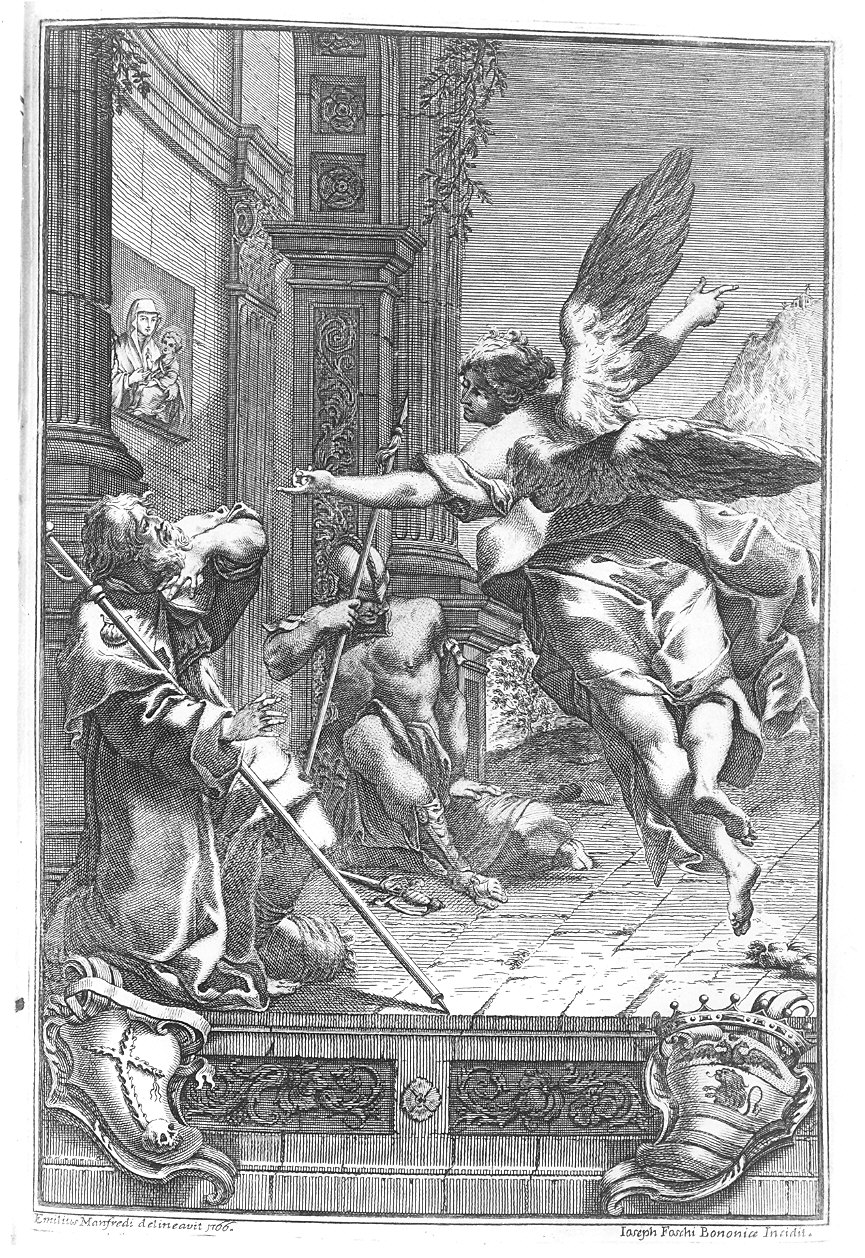 Visione di Teocle (stampa) di Foschi Giuseppe, Manfredi Emilio (sec. XVIII)