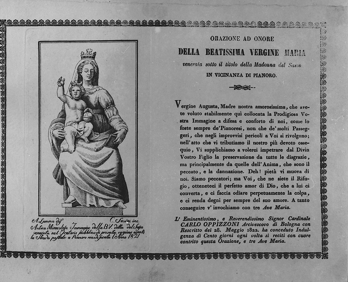 Madonna con Bambino (stampa smarginata) di Savini C, Lamma A (sec. XIX)