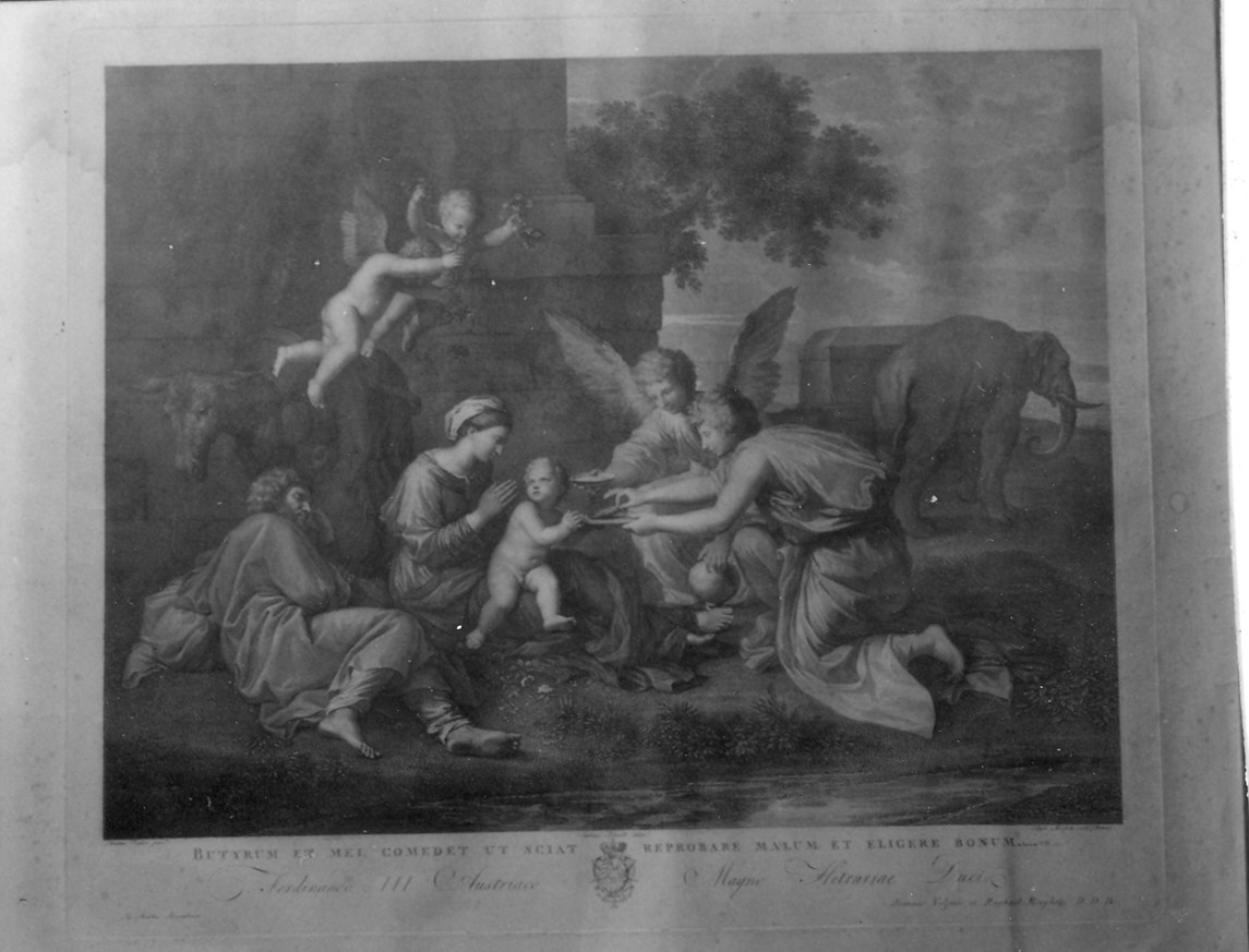 riposo nella fuga in Egitto (stampa) di Borghesi Raffaello, Poussin Nicolas, Iofanelli Stefano (sec. XVIII)