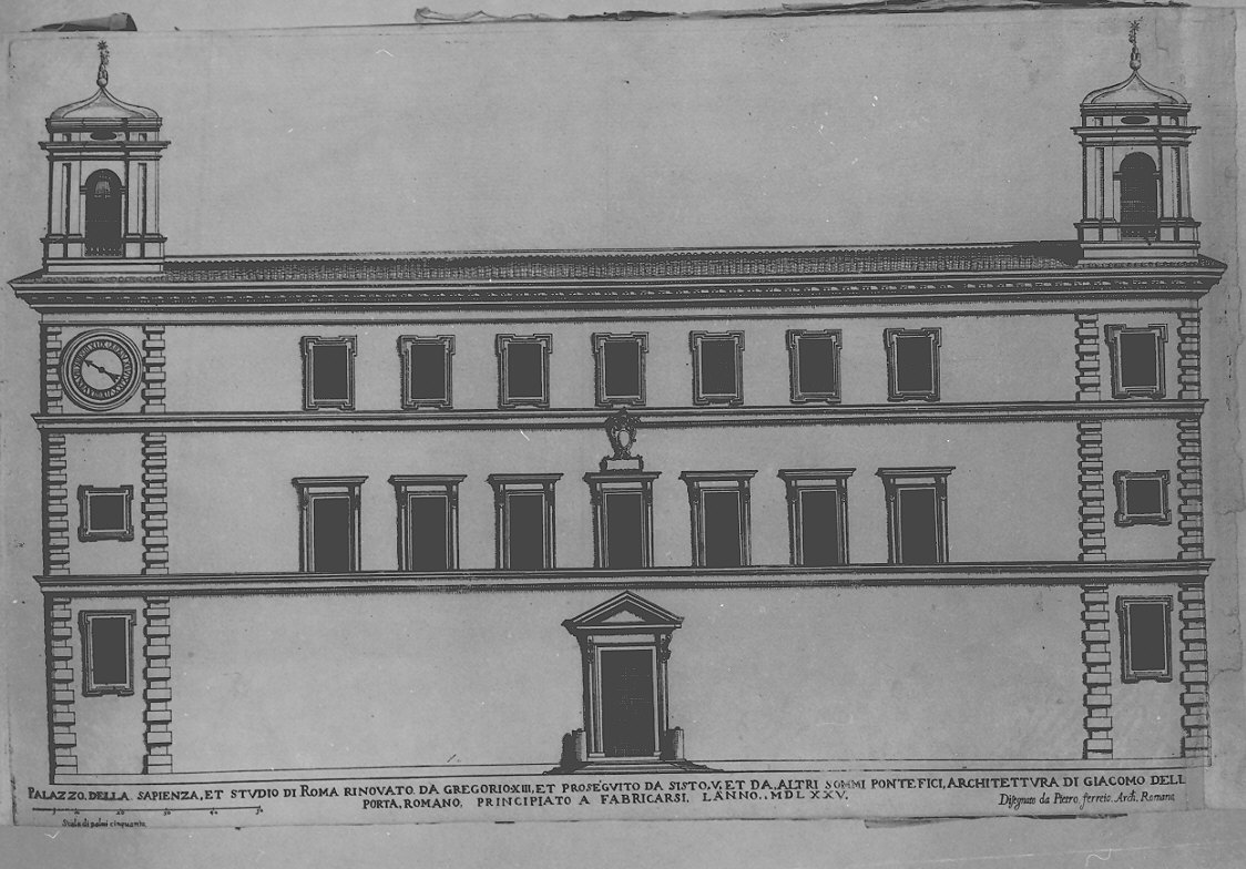 facciata di Palazzo della Sapienza (stampa) di Ferrerio Pietro (prima metà sec. XVII)