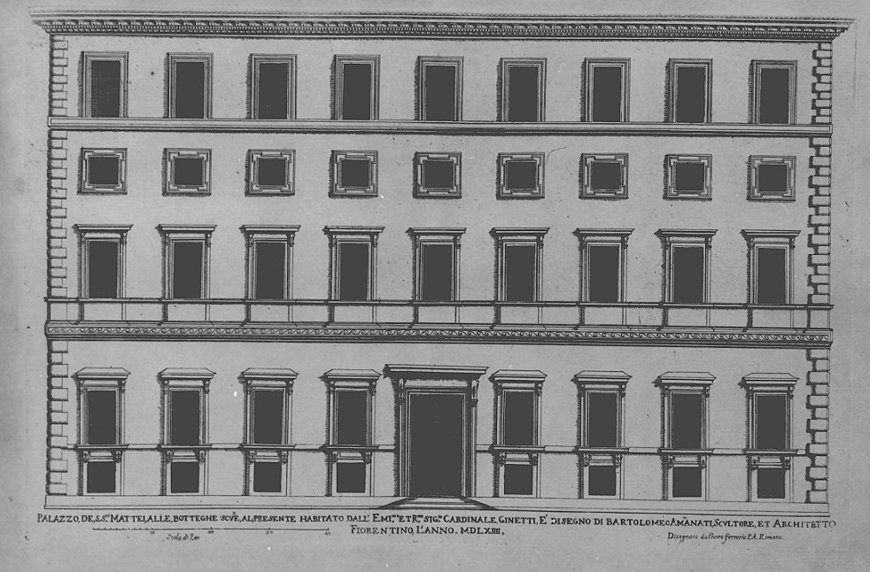 facciata di Palazzo Mattei (stampa) di Ferrerio Pietro (prima metà sec. XVII)