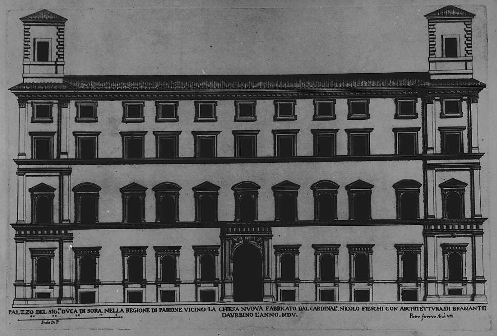 facciata del Palazzo del duca di Sora (stampa) di Ferrerio Pietro (prima metà sec. XVII)