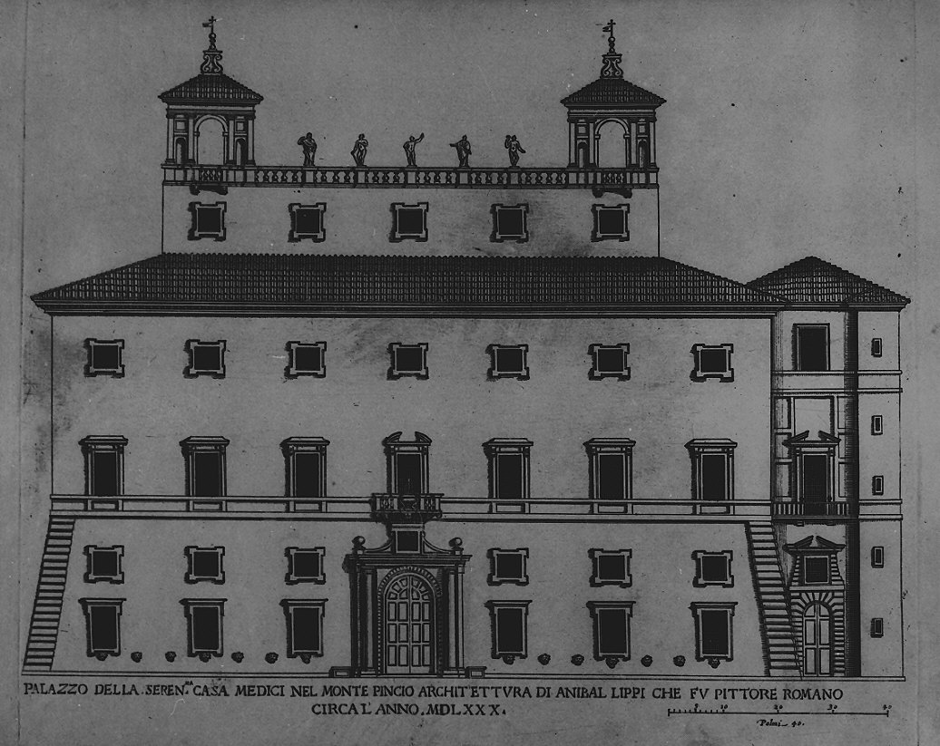 facciata di Palazzo Medici al Pincio (stampa) di Ferrerio Pietro (prima metà sec. XVII)