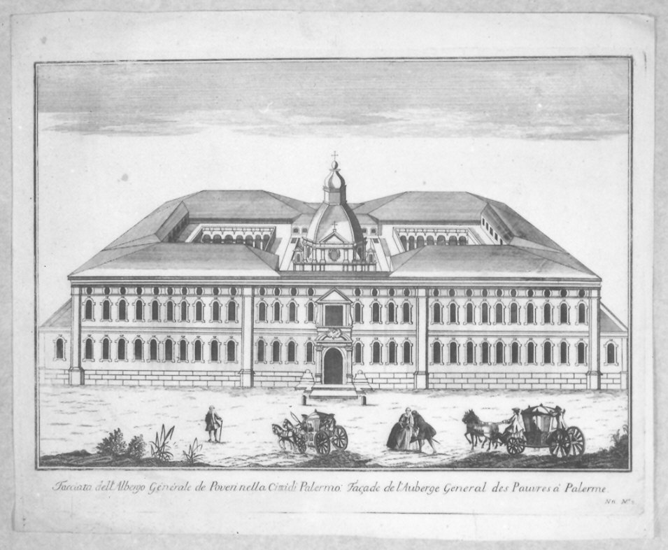 veduta di un palazzo (stampa) - ambito siciliano (sec. XVIII)