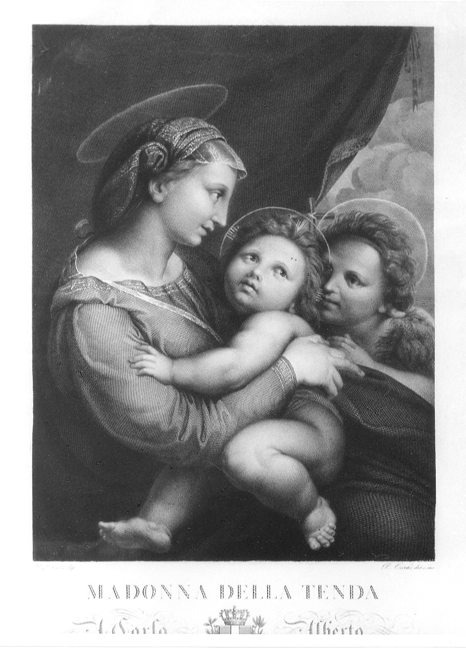Madonna della tenda, Madonna con Bambino e San Giovannino (stampa) di Sanzio Raffaello, Toschi Paolo (sec. XIX)