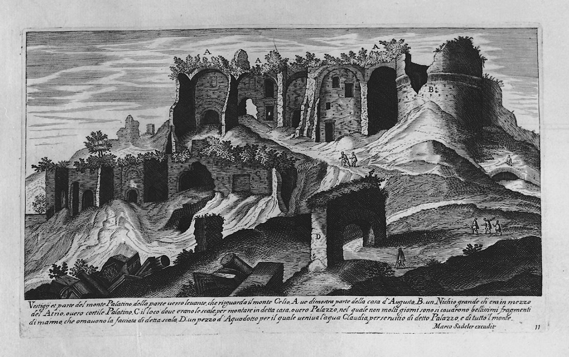 Veduta del colle Palatino a Roma (stampa, serie) di Sadeler Egidius II, Sadeler Marcus Christoph (sec. XVII)