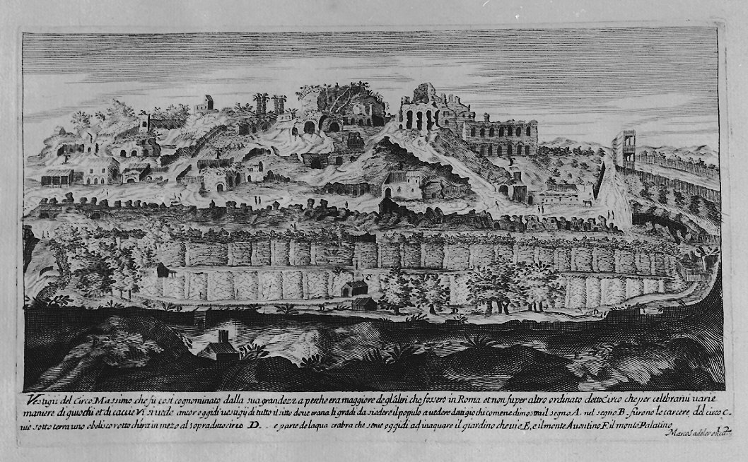 Veduta del Circo Massimo a Roma (stampa, serie) di Sadeler Egidius II, Sadeler Marcus Christoph (sec. XVII)