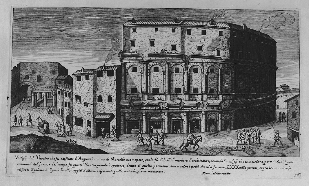 Veduta del Teatro di Marcello (stampa, serie) di Sadeler Egidius II, Sadeler Marcus Christoph (sec. XVII)