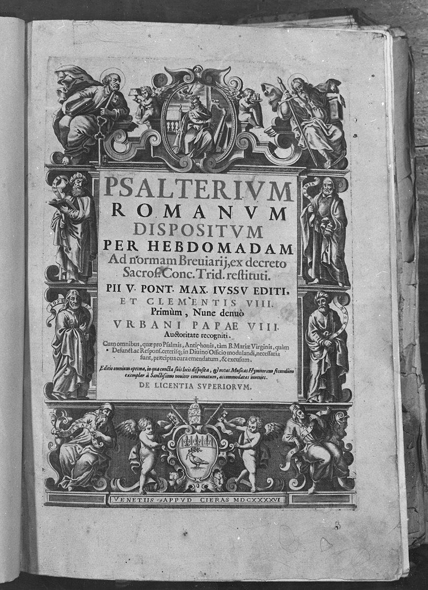 cornice architettonica con motivi decorativi e figure di Santi e Profeti (stampa) - ambito veneto (sec. XVII)