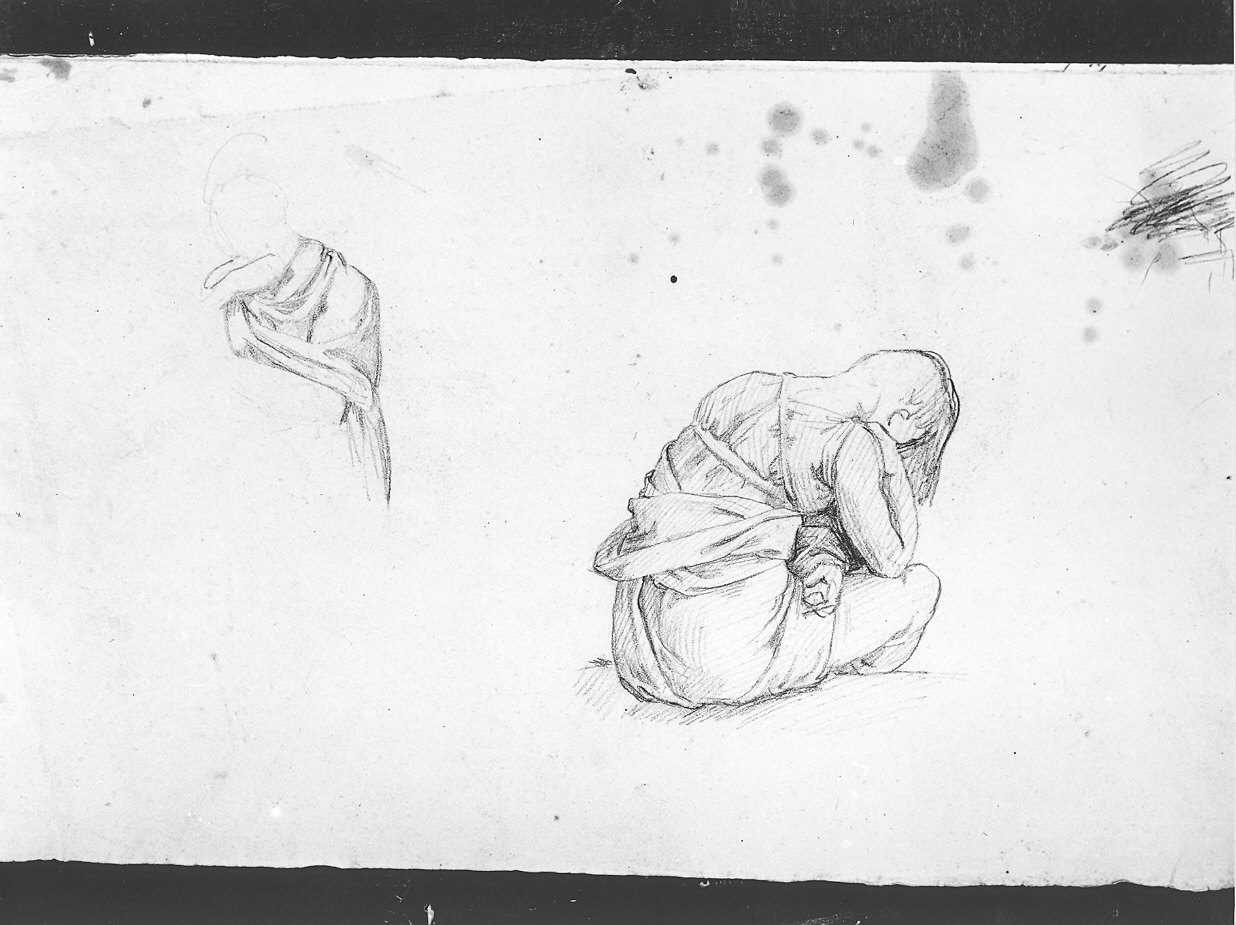 donna seduta piangente/ donna in piedi che urla (disegno) di Toncini Lorenzo (sec. XIX)