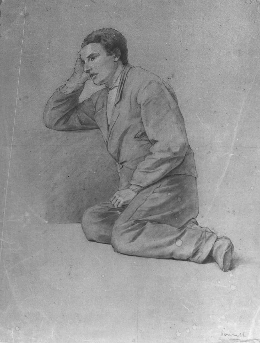 giovane accosciato (disegno) di Perinetti Emilio (sec. XIX)
