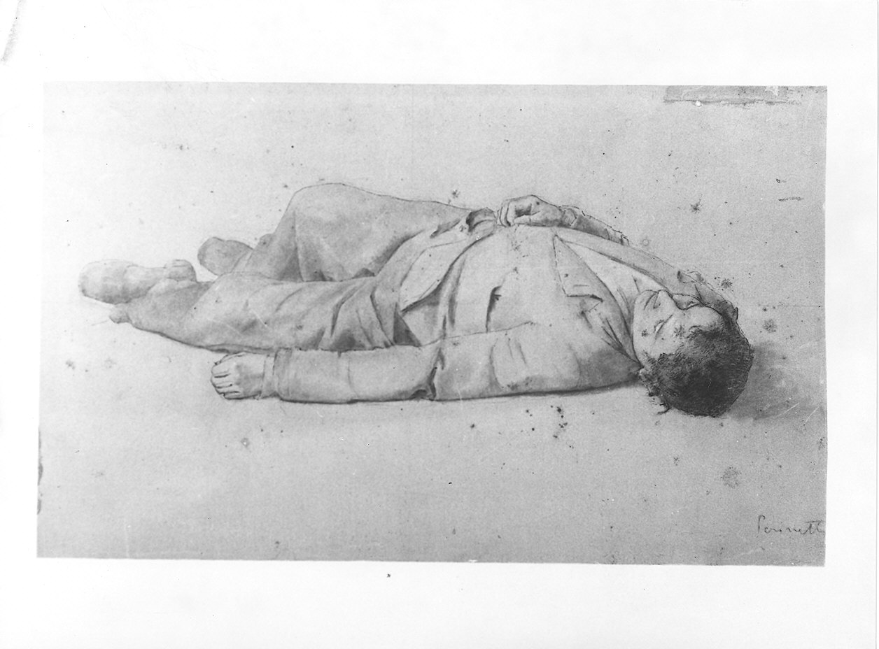 figura maschile distesa (disegno) di Perinetti Emilio (sec. XIX)