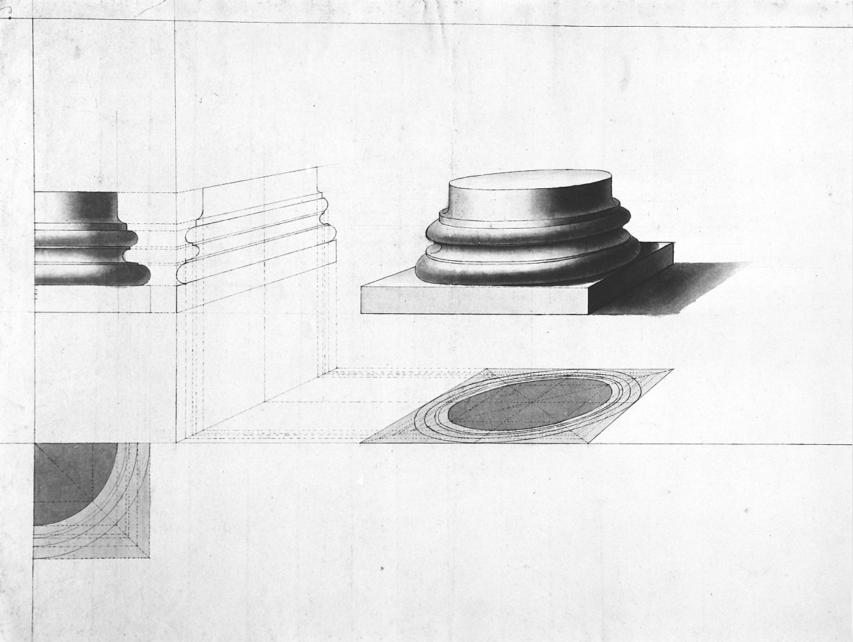 base di colonna toscana (disegno) - ambito Italia settentrionale (prima metà sec. XIX)