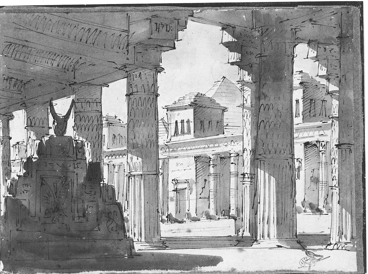 cortile in Egitto (disegno) di Quarenghi Giacomo (attribuito) (inizio sec. XIX)