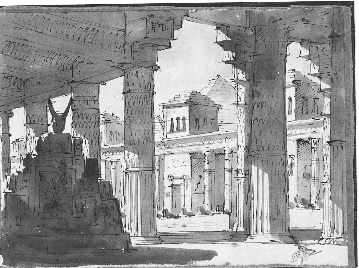 cortile in Egitto (disegno) di Quarenghi Giacomo (attribuito) (inizio sec. XIX)