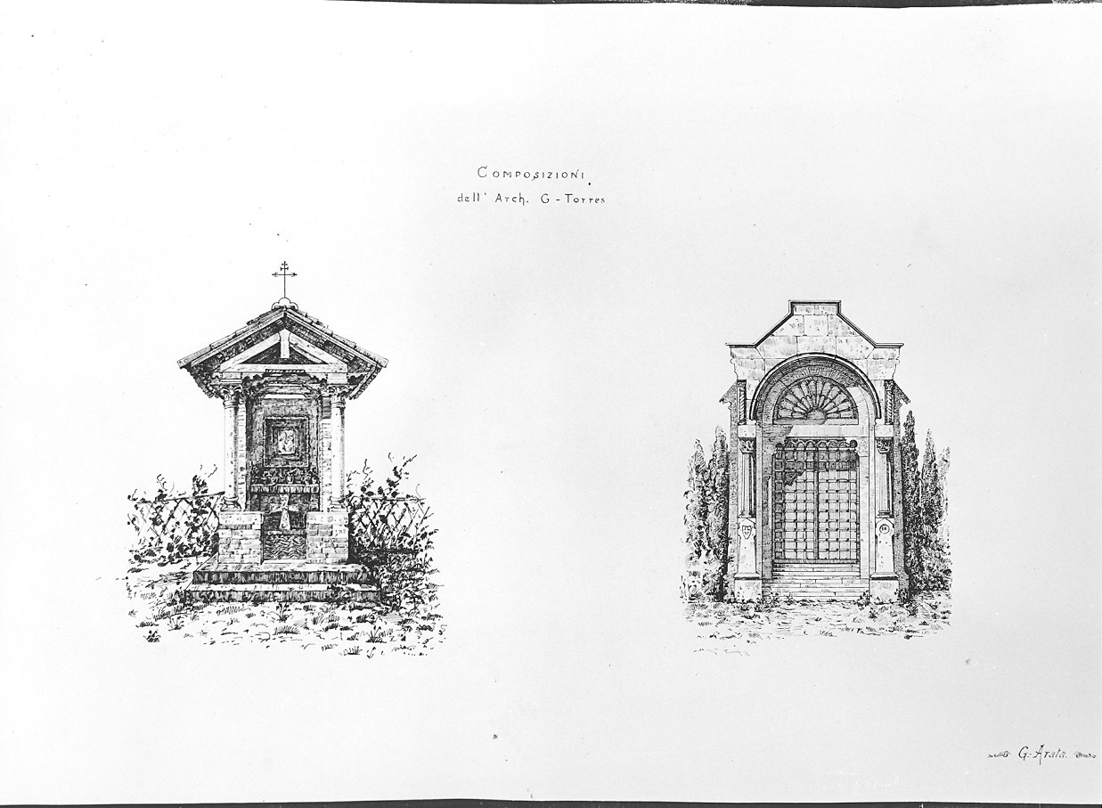 progetto di un sacello e di una tomba (disegno) di Arata Giulio Ulisse (sec. XIX)