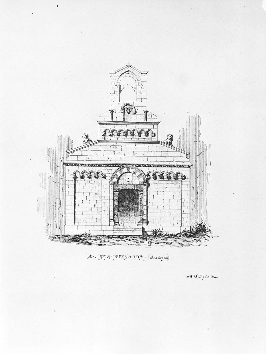 facciata della chiesa di S. Maria presso Uta (disegno) di Arata Giulio Ulisse (sec. XIX)