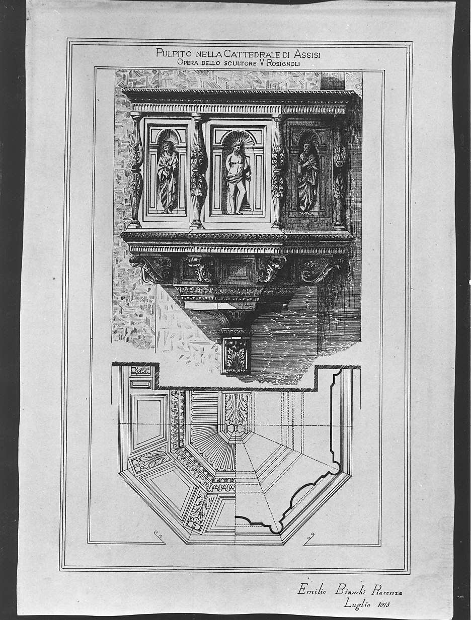 pulpito della cattedrale di Assisi (disegno) di Bianchi Emilio (sec. XX)