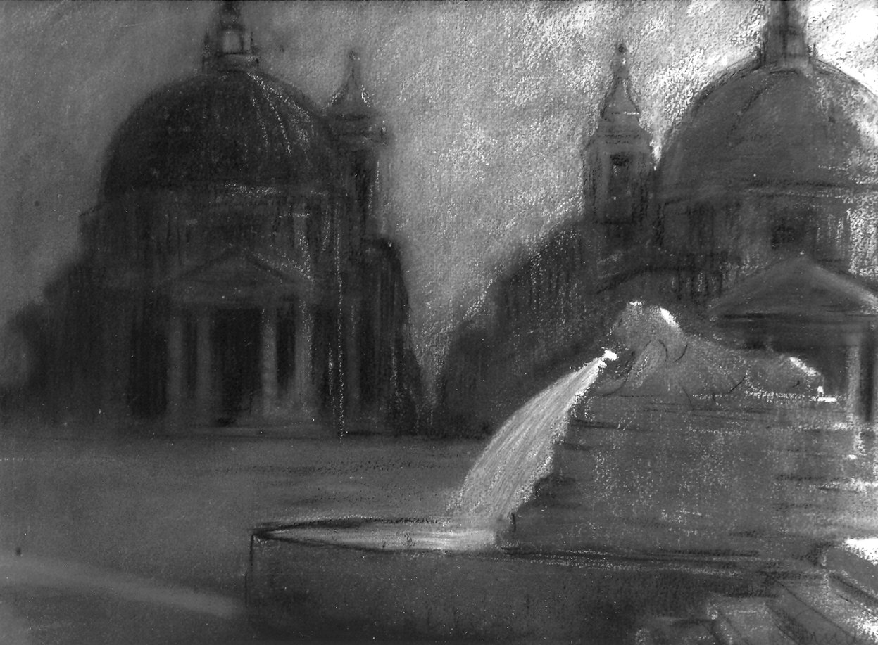 Piazza del Popolo a Roma (disegno) di Fainardi Riccardo (sec. XX)