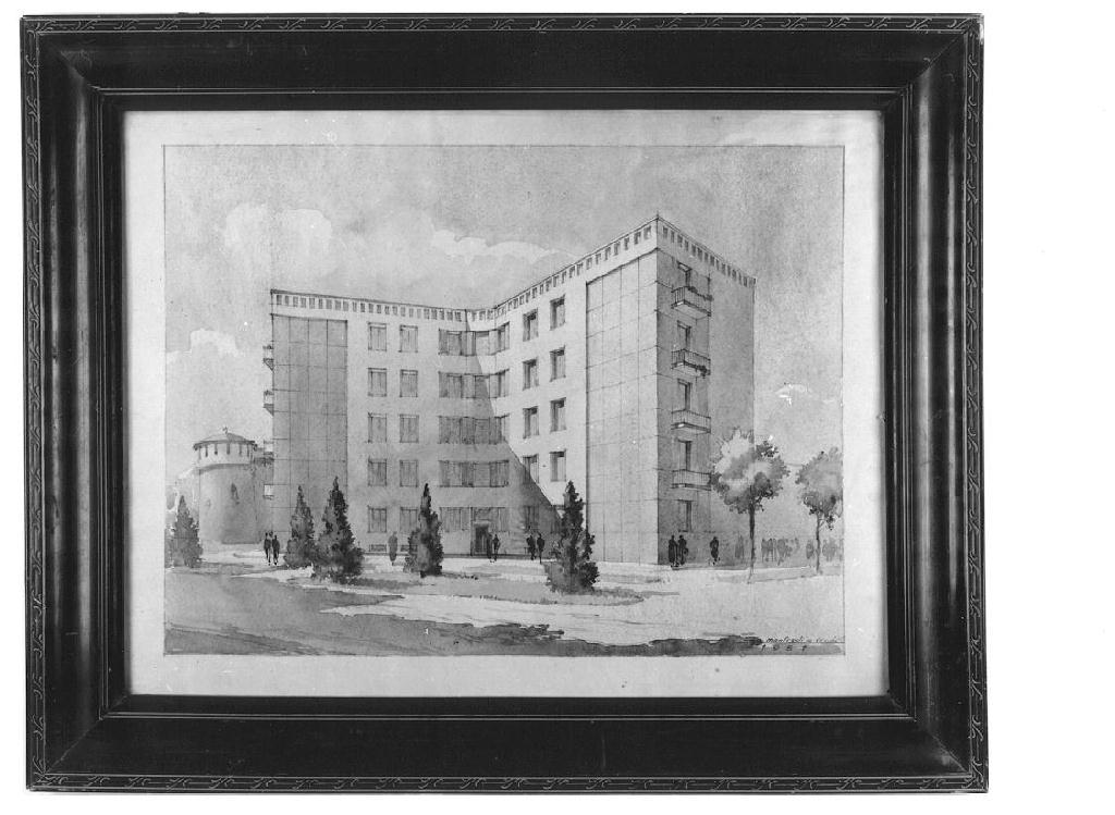 Progetto di edificio, palazzo (disegno, opera isolata) di Manfredi, Vecchi - ambito parmense (metà sec. XX)