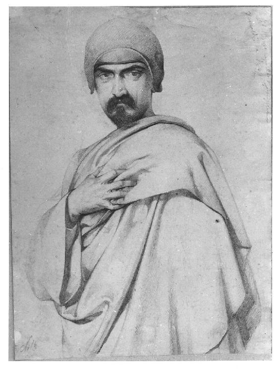 Soldato con mantello drappeggiato, figura maschile (disegno, opera isolata) di Levi Gioacchino (terzo quarto sec. XIX)